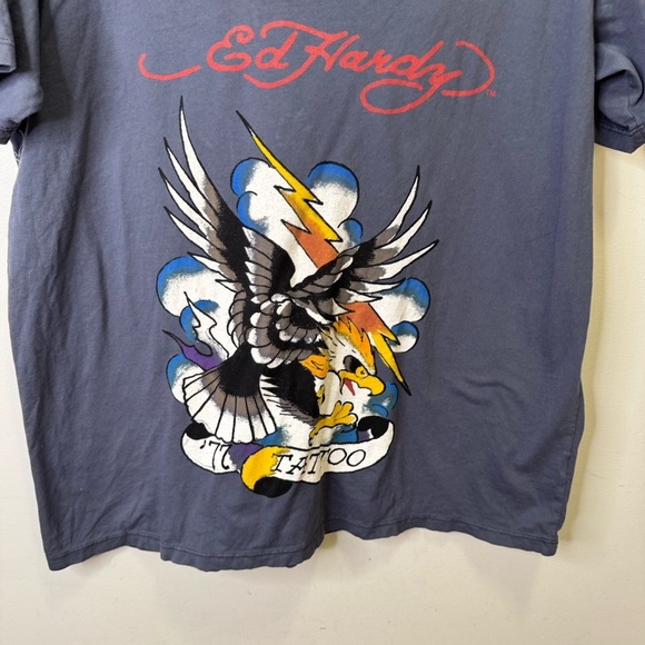 Vintage Y2K Don Ed Hardy By Christian Audiegier Tattoo Vneck Tshirt Size XL - Picture 4 of 9